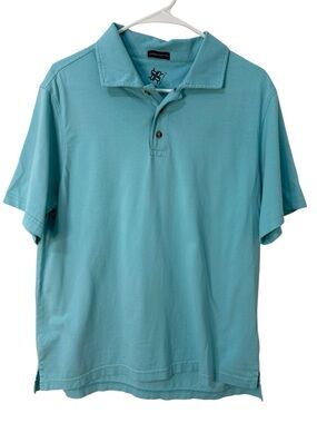 R&R Casuals Supima Cotton Polo Shirt Men Medium Aqua Blue Luxury Soft Golf